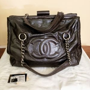 Chanel Dark Brown Glazed Leather Handbag